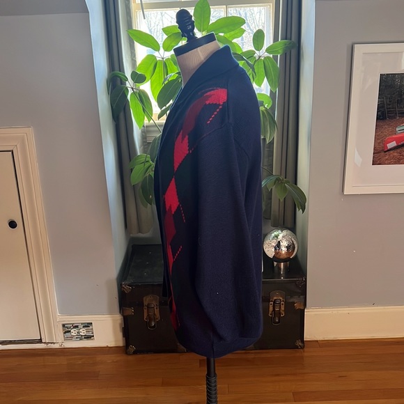 Pitlochry Wool Blend Cardigan Made in Scotland Navy Green Plaid Size Large - Picture 8 of 15